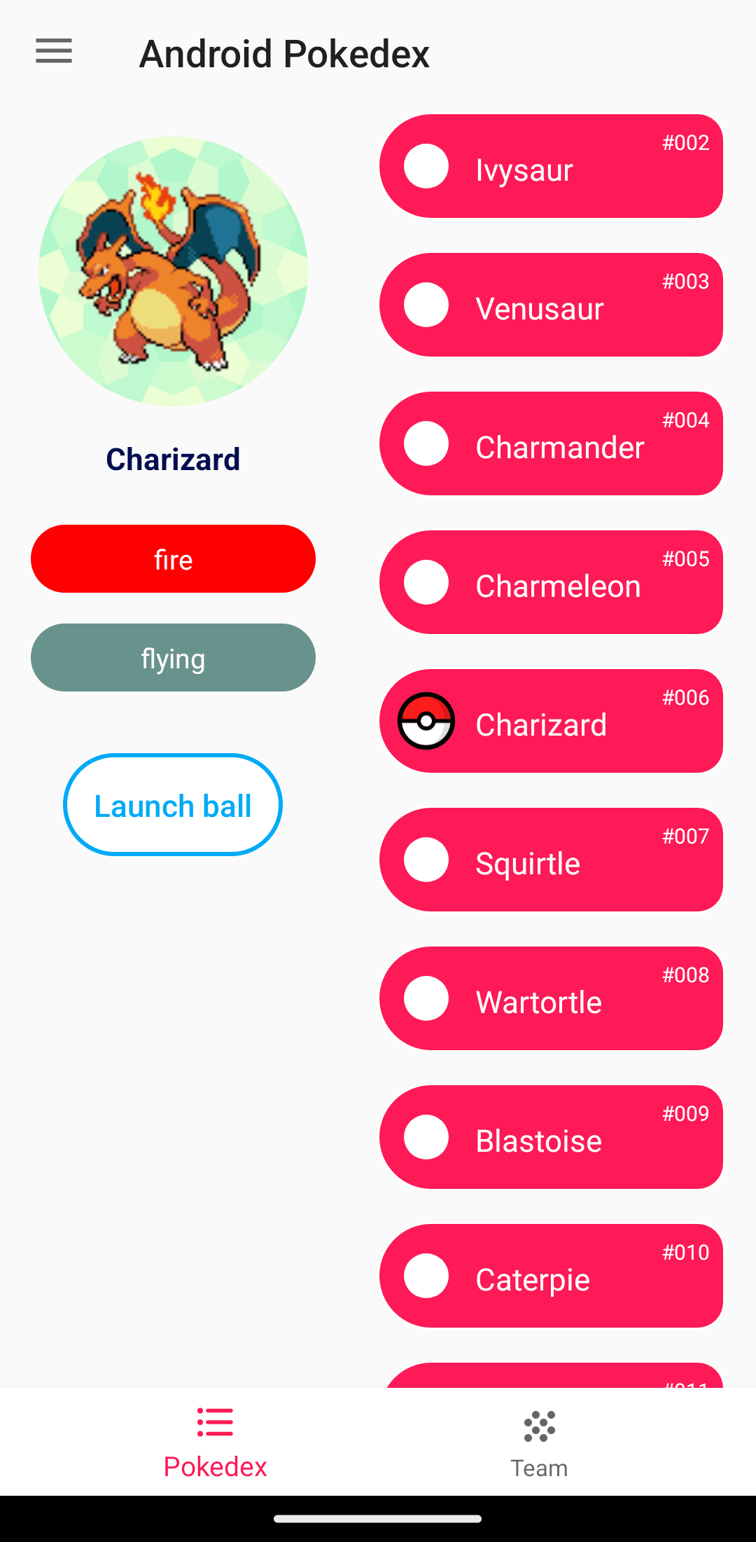 Project Android Pokedex, screen 1